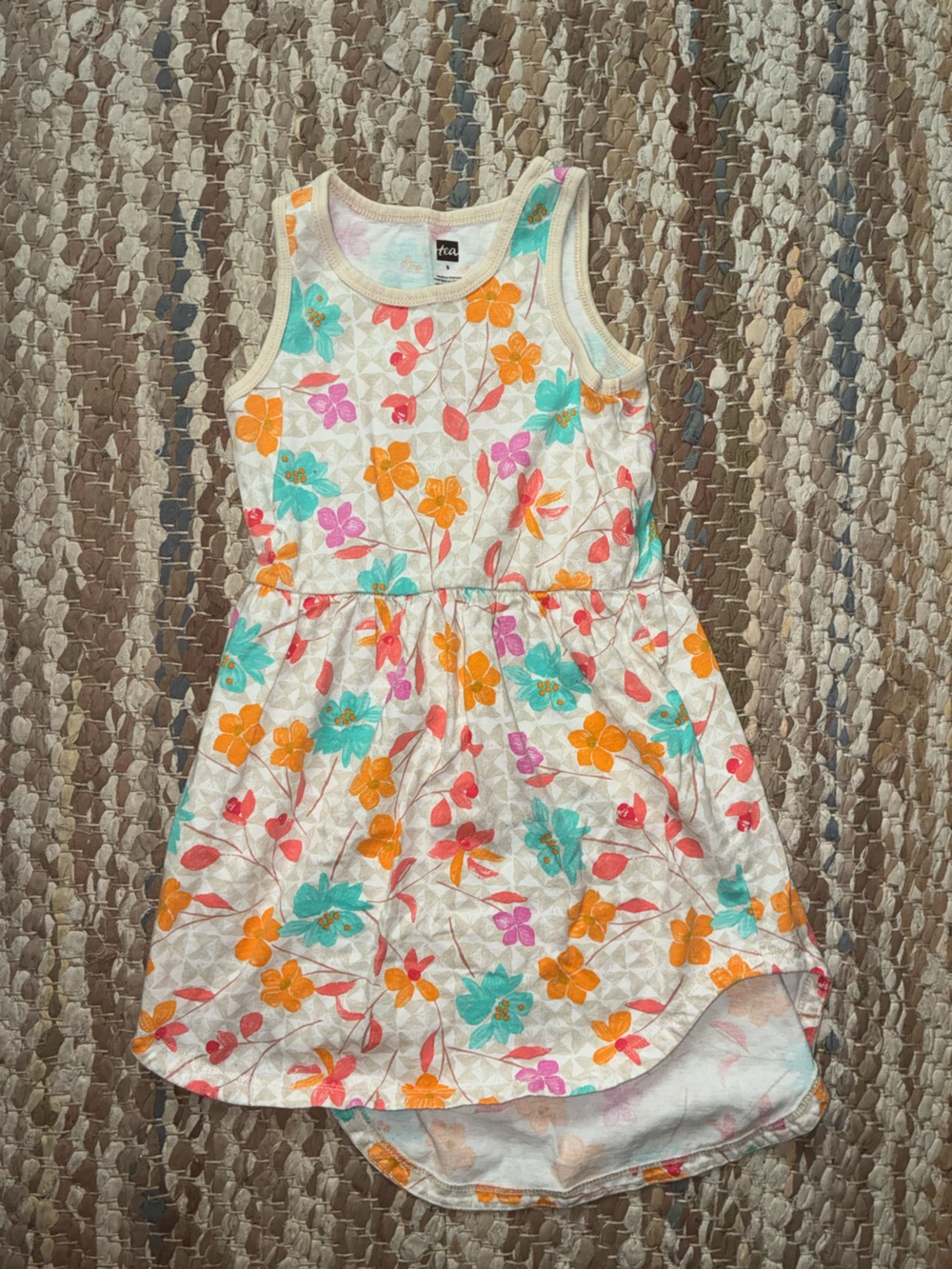 Tea Collection Cream Tank Dress with Turquoise, Orange & Pink Floral Print